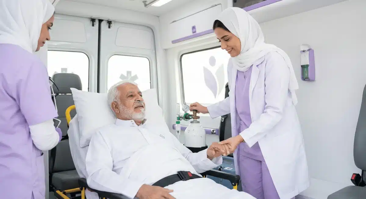 النقل الإسعافي — سيارة إسعاف مجهّزة وطاقم مؤهّل